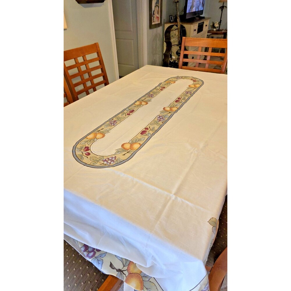 Mikasa Garden Harvest Oblong Tablecloth 62" x 102" Cloth Fabric Fruit Grape Pear